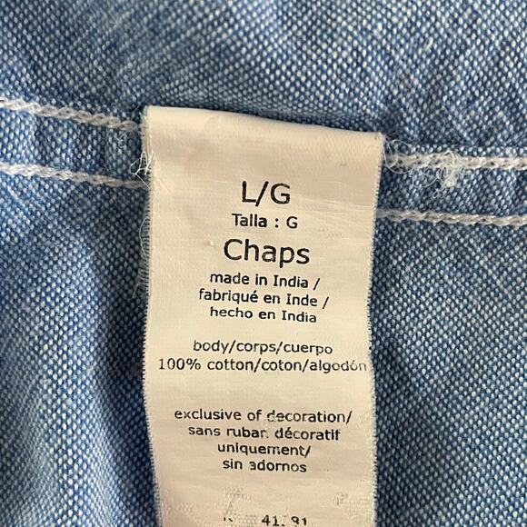 Chaps Blue Button Down Shirt Mens LARGE Long Sleeve Emblem Pocket Casual Work - Picture 7 of 7